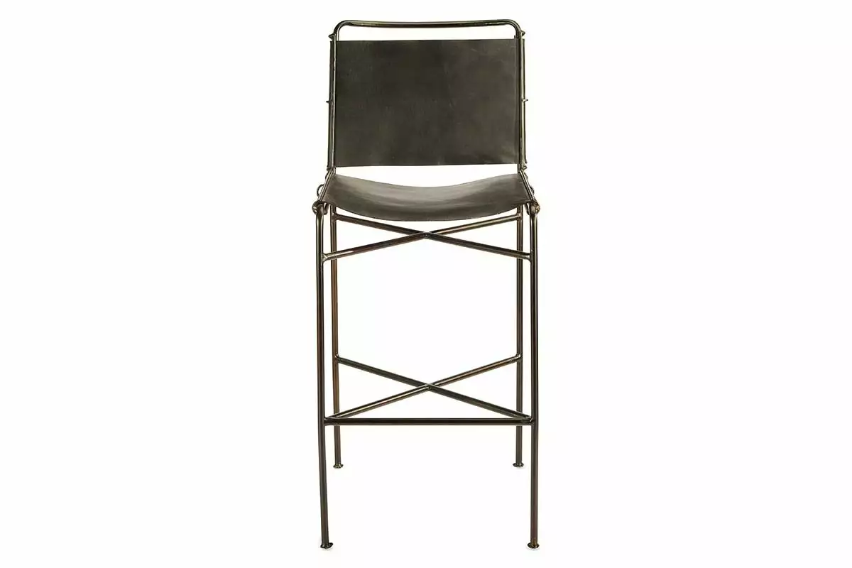 Nkuku Nirmi Leather Sling Back Bar Chair - Charcoal 9 Nkuku Nirmi Leather Sling Back Bar Chair - Charcoal