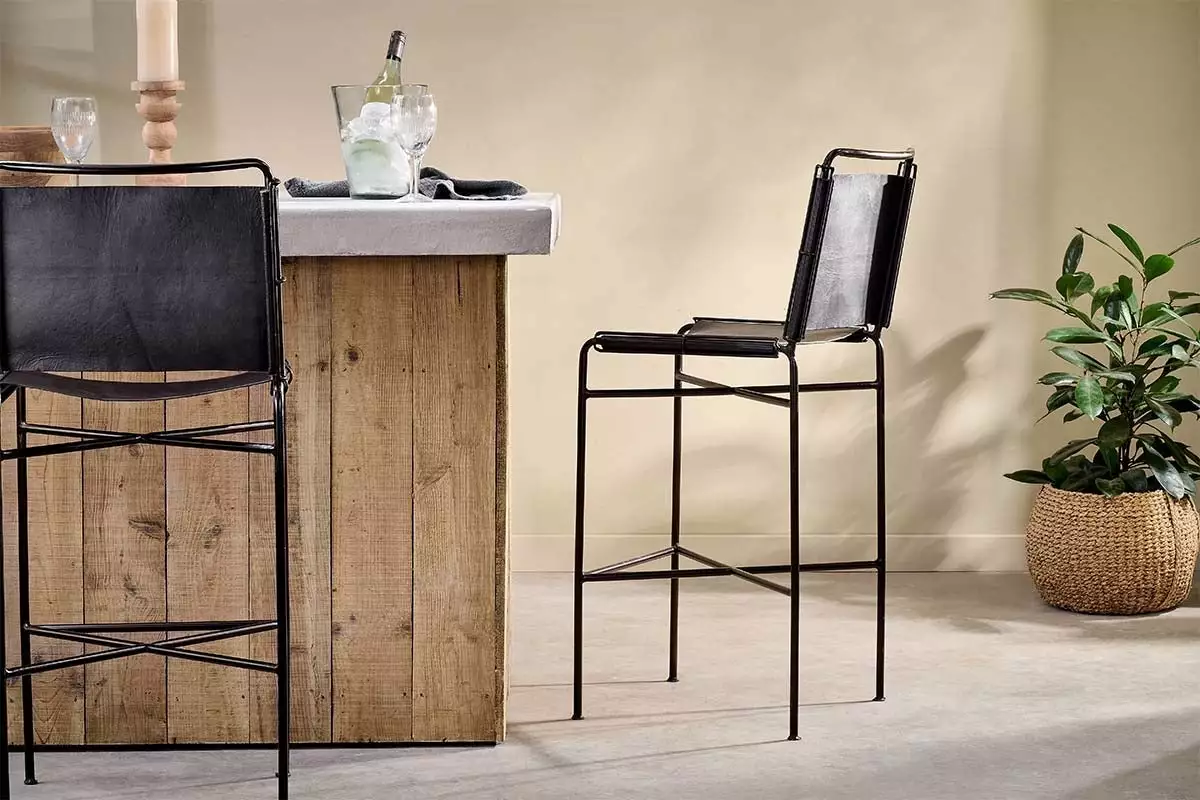 Nkuku Nirmi Leather Sling Back Bar Chair - Charcoal 5 Nkuku Nirmi Leather Sling Back Bar Chair - Charcoal