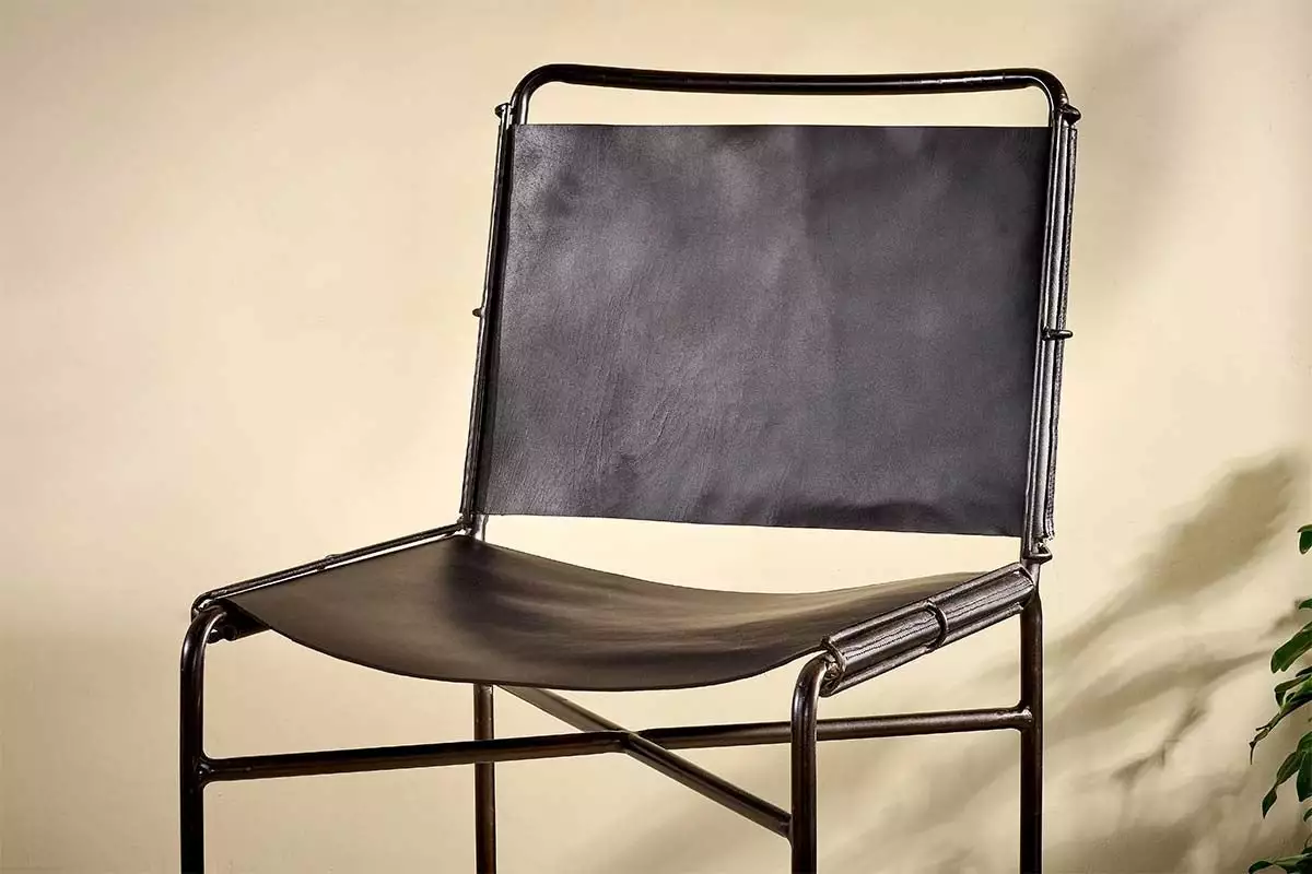 Nkuku Nirmi Leather Sling Back Bar Chair - Charcoal 6 Nkuku Nirmi Leather Sling Back Bar Chair - Charcoal