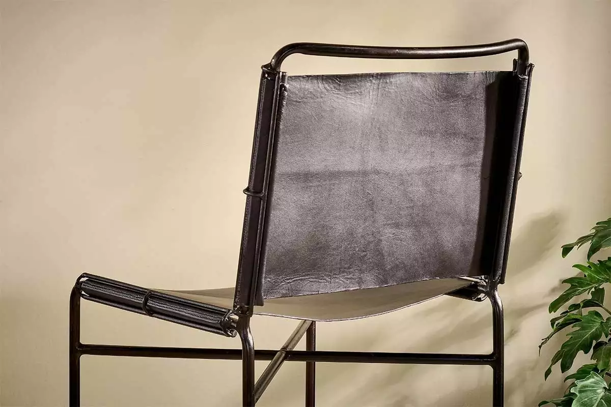 Nkuku Nirmi Leather Sling Back Bar Chair - Charcoal 7 Nkuku Nirmi Leather Sling Back Bar Chair - Charcoal