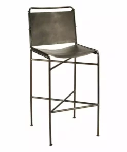 Nkuku Nirmi Leather Sling Back Bar Chair - Charcoal 18 Nkuku Nirmi Leather Sling Back Bar Chair - Charcoal