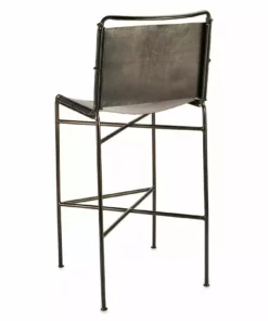 Nkuku Nirmi Leather Sling Back Bar Chair - Charcoal 19 Nkuku Nirmi Leather Sling Back Bar Chair - Charcoal