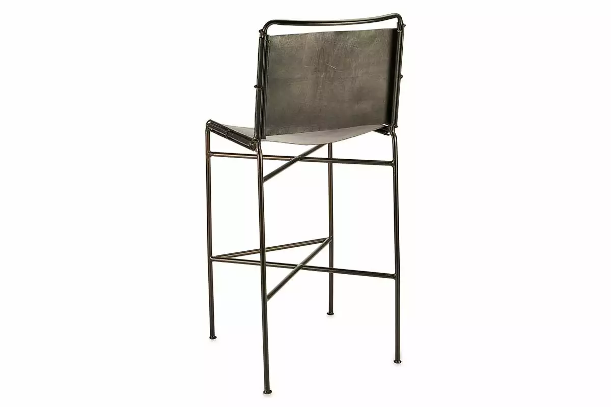 Nkuku Nirmi Leather Sling Back Bar Chair - Charcoal 11 Nkuku Nirmi Leather Sling Back Bar Chair - Charcoal