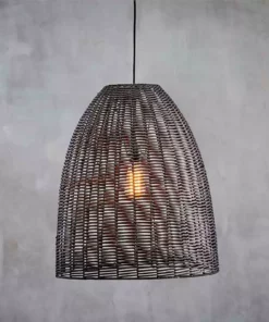 Nkuku Noko Black Wicker Conical Pendant - Large