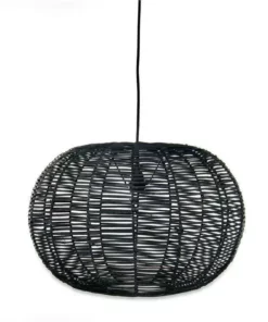 Nkuku Noko Black Wicker Round Pendant - Large