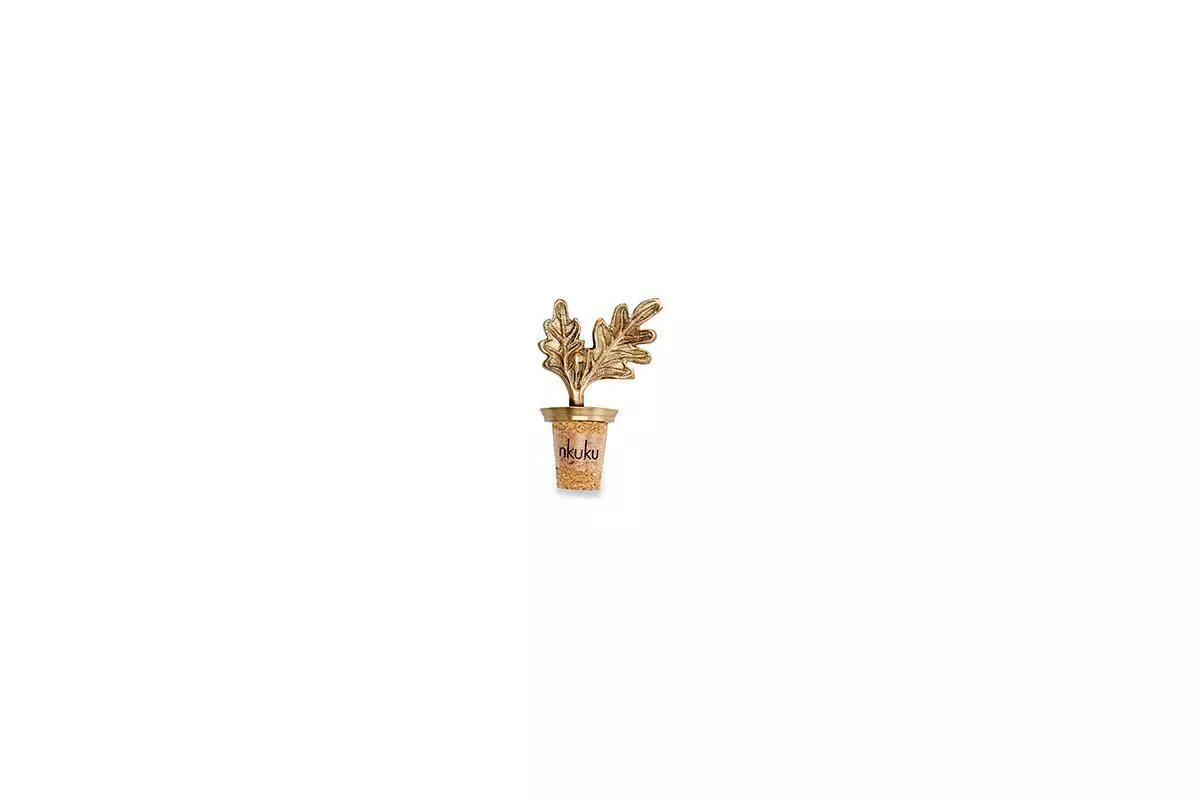 Nkuku Oak Leaf Brass Bottle Stopper 4 Nkuku Oak Leaf Brass Bottle Stopper
