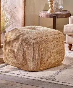 Nkuku Ondal Square Braided Hemp Pouf New Arrivals