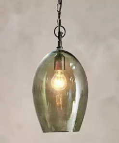 Nkuku Otoro Glass Pendant - Green Smoke - Large Oval