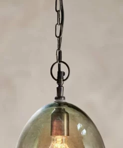 Nkuku Otoro Glass Pendant - Green Smoke - Large Oval