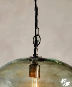 Nkuku Hallway & Bootroom Otoro Glass Pendant - Green Smoke - Large Round