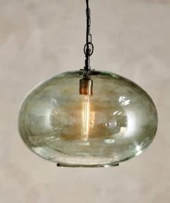Nkuku Hallway & Bootroom Otoro Glass Pendant - Green Smoke - Large Round