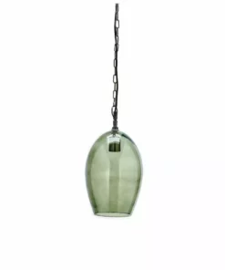 Nkuku Otoro Glass Pendant - Green Smoke - Small Oval