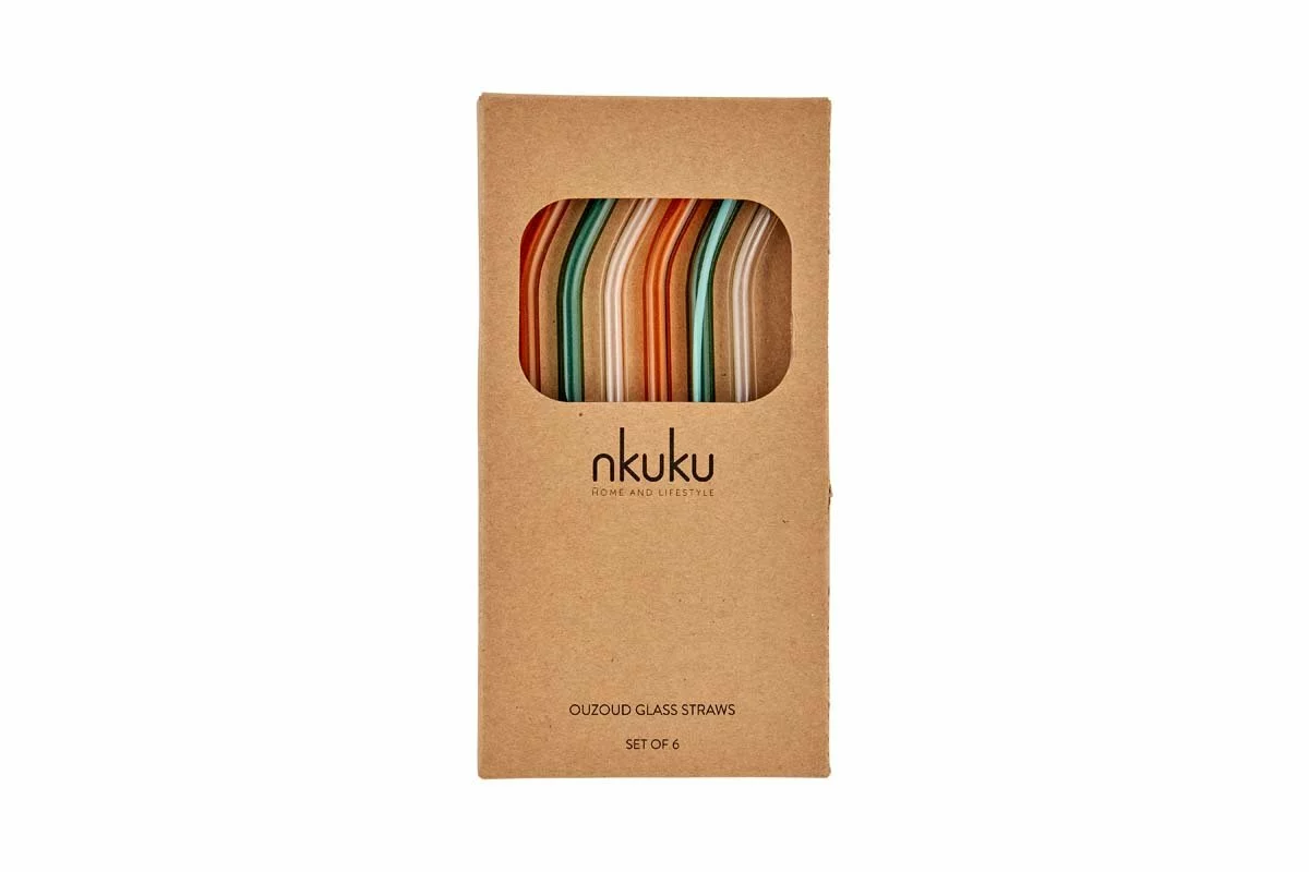 Nkuku Tableware Ouzoud Glass Straws - Amber, Teal & Clear (Set Of 6) 6 Nkuku Tableware Ouzoud Glass Straws - Amber, Teal & Clear (Set Of 6)