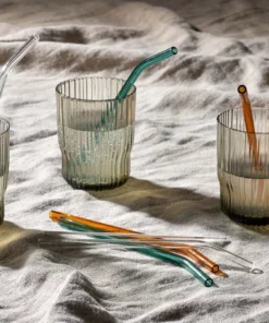 Nkuku Tableware Ouzoud Glass Straws - Amber, Teal & Clear (Set Of 6)
