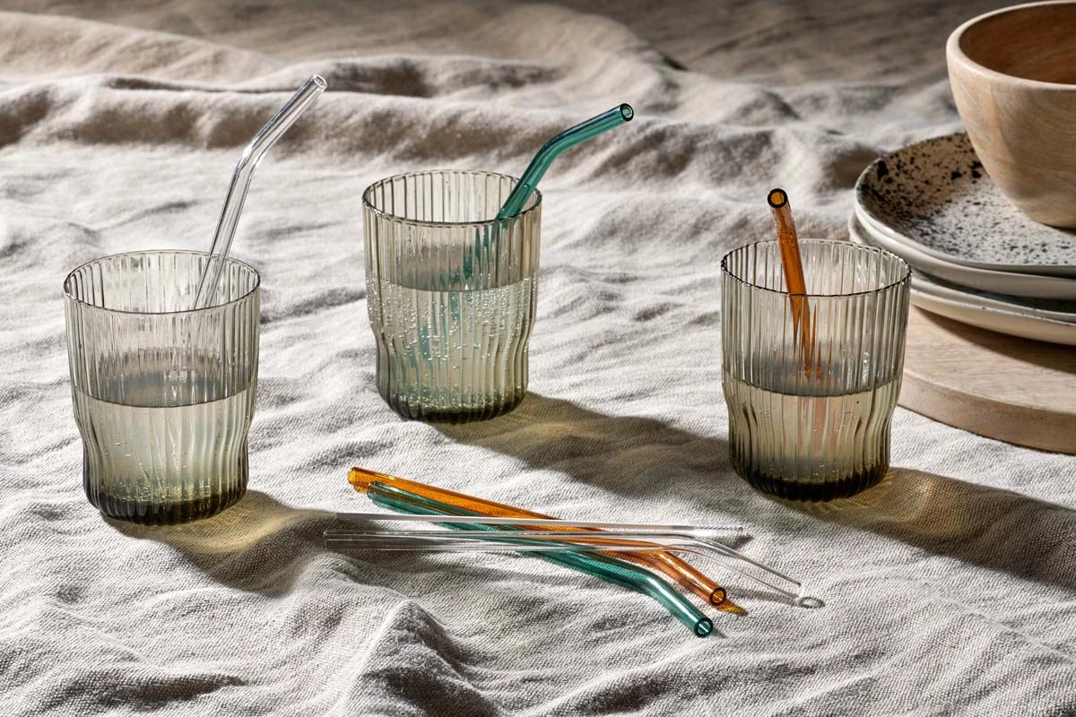 Nkuku Tableware Ouzoud Glass Straws - Amber, Teal & Clear (Set Of 6) 3 Nkuku Tableware Ouzoud Glass Straws - Amber, Teal & Clear (Set Of 6)