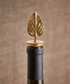 Nkuku Table Accessories Poplar Leaf Brass Bottle Stopper