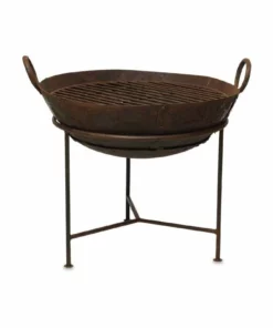 Nkuku Reclaimed Iron Kadai Fire Pit With Grill - Medium Garden Furniture