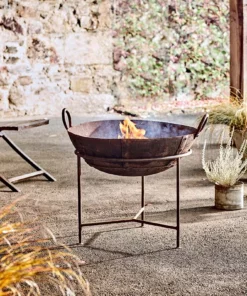 Nkuku Reclaimed Iron Kadai Fire Pit With Grill - Medium Garden Furniture