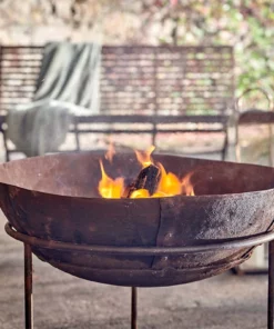 Nkuku Reclaimed Iron Kadai Fire Pit With Grill - Large Garden Furniture
