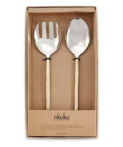 Nkuku Tableware Sirkali Salad Server Set - Brushed Gold (Set Of 2)