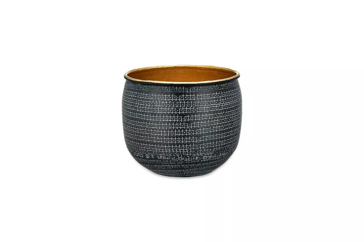 Nkuku Tembesi Etched Planter - Antique Black & Brass 6 Nkuku Tembesi Etched Planter - Antique Black & Brass