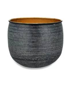 Nkuku Tembesi Etched Planter - Antique Black & Brass 12 Nkuku Tembesi Etched Planter - Antique Black & Brass