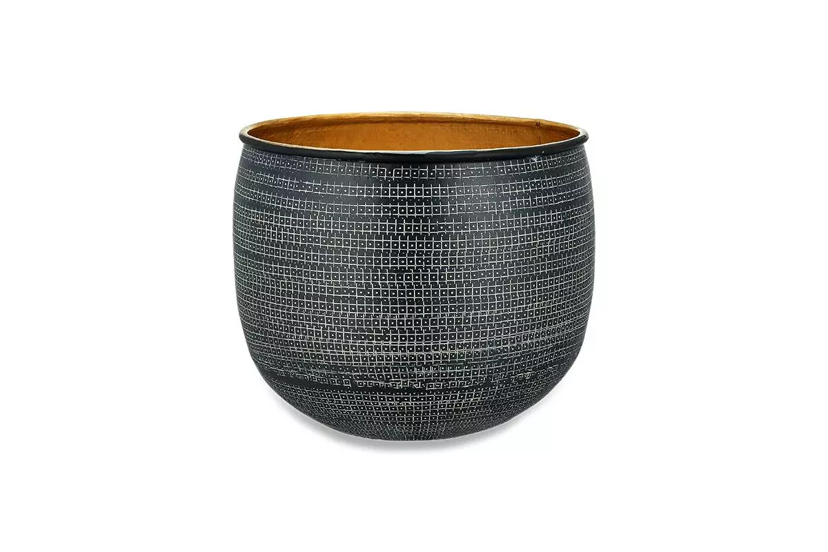 Nkuku Tembesi Etched Planter - Antique Black & Brass 7 Nkuku Tembesi Etched Planter - Antique Black & Brass