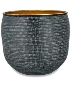 Nkuku Tembesi Etched Planter - Antique Black & Brass 13 Nkuku Tembesi Etched Planter - Antique Black & Brass