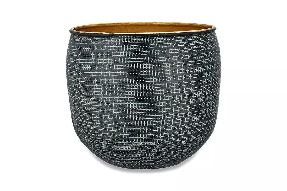 Nkuku Tembesi Etched Planter - Antique Black & Brass 8 Nkuku Tembesi Etched Planter - Antique Black & Brass