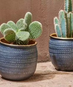 Nkuku Home Accessories Tembesi Etched Planter - Antique Black & Brass (Set Of 2)