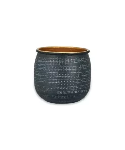 Nkuku Home Accessories Tembesi Etched Planter - Antique Black & Brass (Set Of 2)