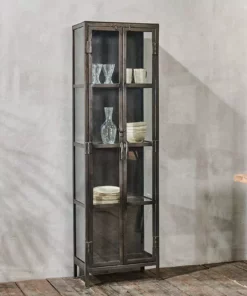 Nkuku Tiko Iron & Glass Tall Cabinet Living Room