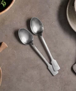 Nkuku Veeta Serving Spoon Set - Brushed Silver (Set Of 2)