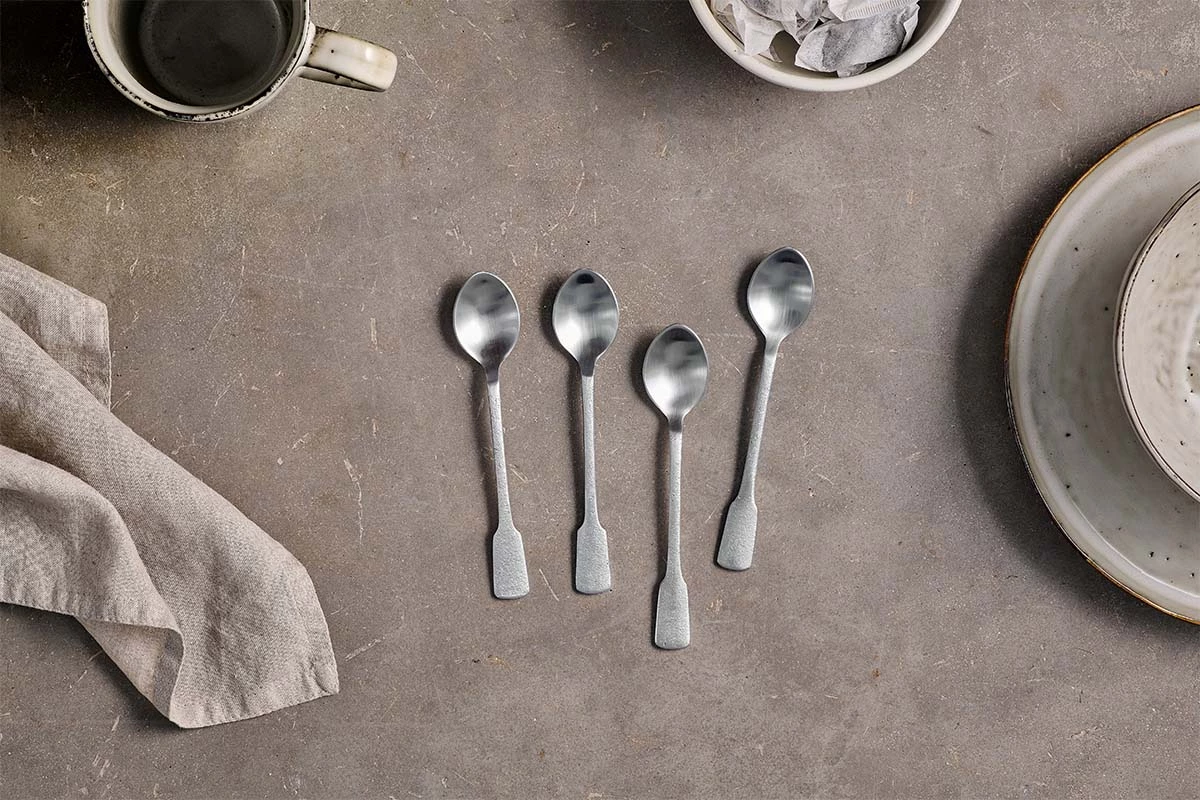 Nkuku Tableware Veeta Teaspoon Set - Brushed Silver (Set Of 4) 3 Nkuku Tableware Veeta Teaspoon Set - Brushed Silver (Set Of 4)
