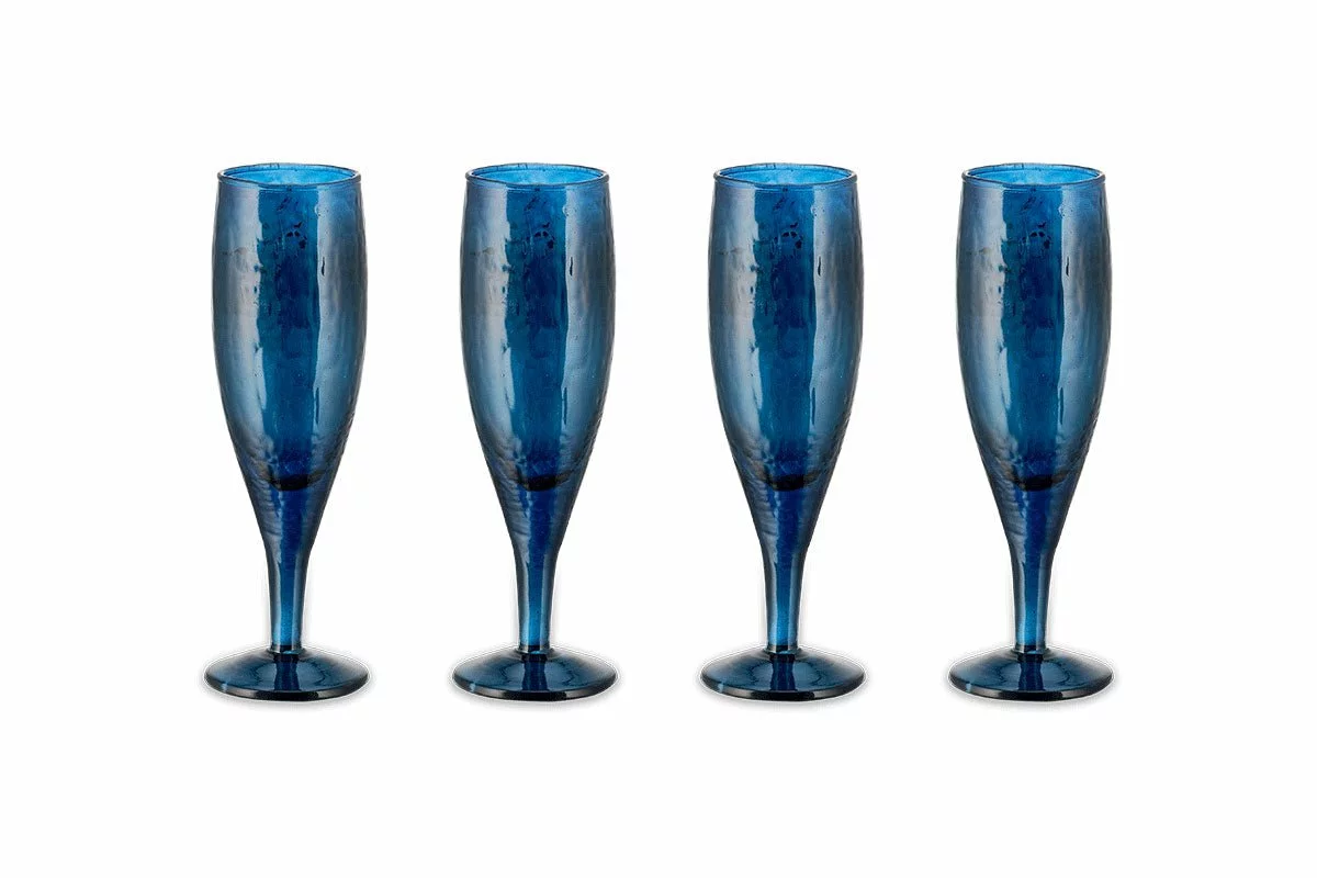 Nkuku Yala Hammered Champagne Glass - Indigo (Set Of 4) Tableware 6 Nkuku Yala Hammered Champagne Glass - Indigo (Set Of 4) Tableware