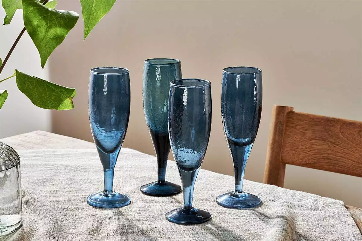 Nkuku Yala Hammered Champagne Glass - Indigo (Set Of 4) Tableware 3 Nkuku Yala Hammered Champagne Glass - Indigo (Set Of 4) Tableware