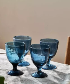 Nkuku Tableware Yala Hammered Wine Glass - Indigo (Set Of 4)
