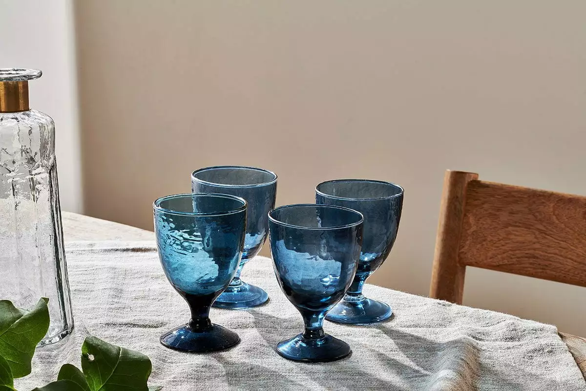 Nkuku Tableware Yala Hammered Wine Glass - Indigo (Set Of 4) 3 Nkuku Tableware Yala Hammered Wine Glass - Indigo (Set Of 4)
